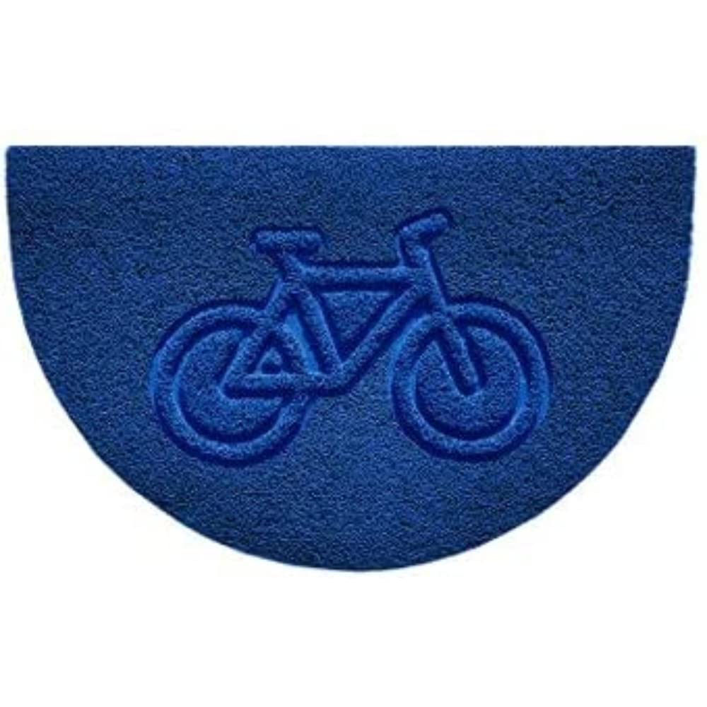 Nicoman Embossed Halfmoon Half Circle Door Mat Dirt-Trapper Jet-Washable Doormat 70x44cm (Blue, BIKE Shape) - Use on Carpet ONLY