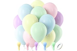 Bezente Pastel Balloons Latex Party Balloons, 100 Pack 12 inch Round Helium Multicolor Macaron Balloons for Birthday Rainbow 