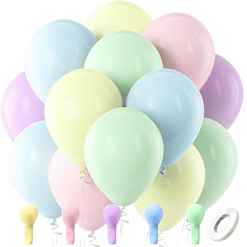 Bezente Pastel Balloons Latex Party Balloons, 100 Pack 12 inch Round Helium Multicolor Macaron Balloons for Birthday Rainbow Party Baby Shower Wedding Decorations