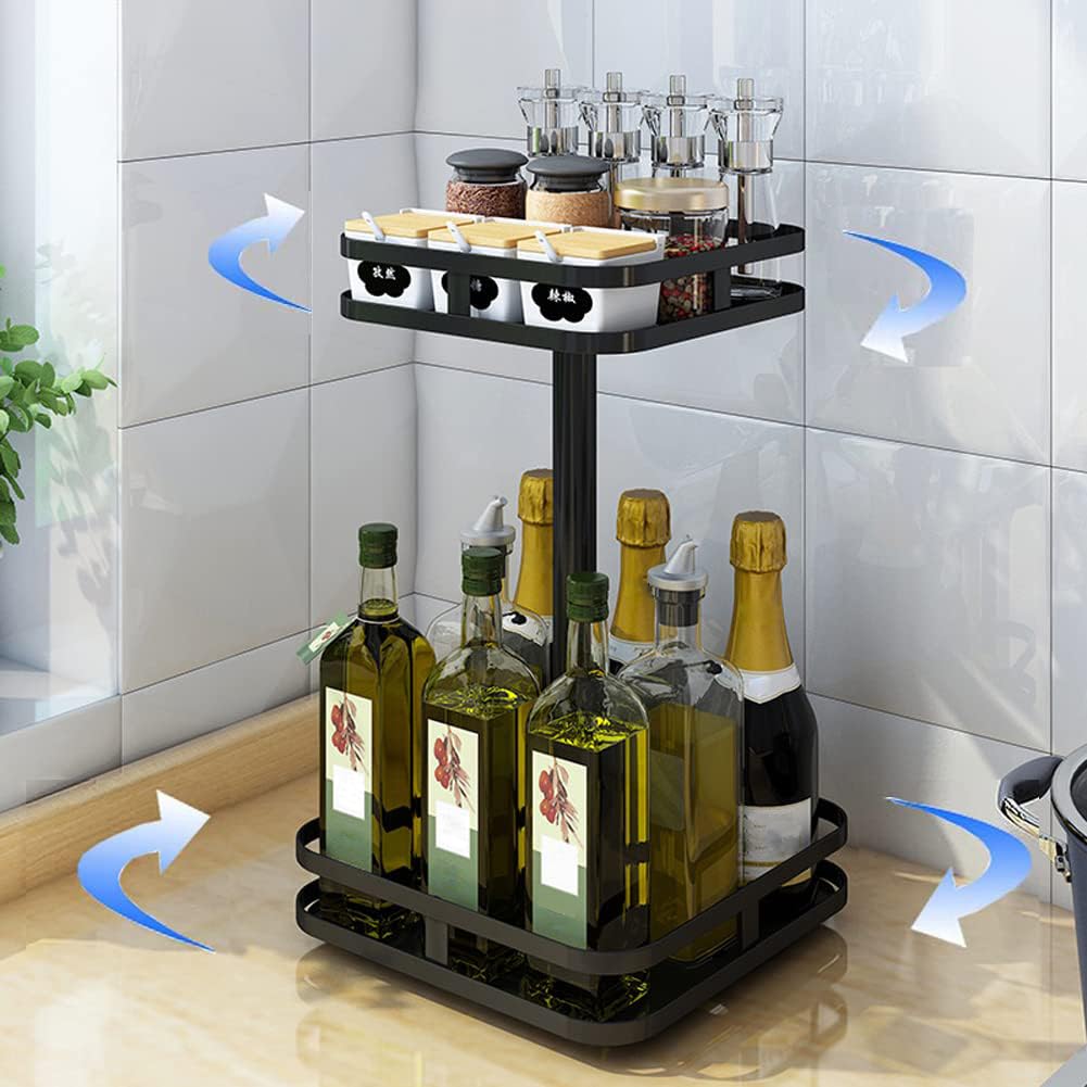YunNasi Condiments Organiser Lazy Susan Cupboard Organiser Oil Rack Steel for Cupboard Kitchen Oil Storage for Pantry Cabinet and Kitchen Storage (Square, 2 Tier)
