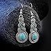 CrazyPiercing Tibetan Silver Oval Rimous Turquoise Crystal Drop Dangle Earrings