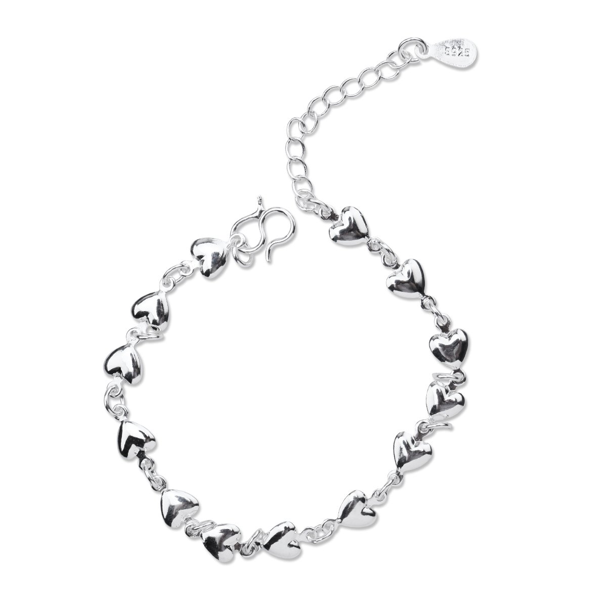 NANHONG Dainty Jewellery Beaded Charm Bracelet in 925 Sterling silver Heart Hand Catenary with Gift Box