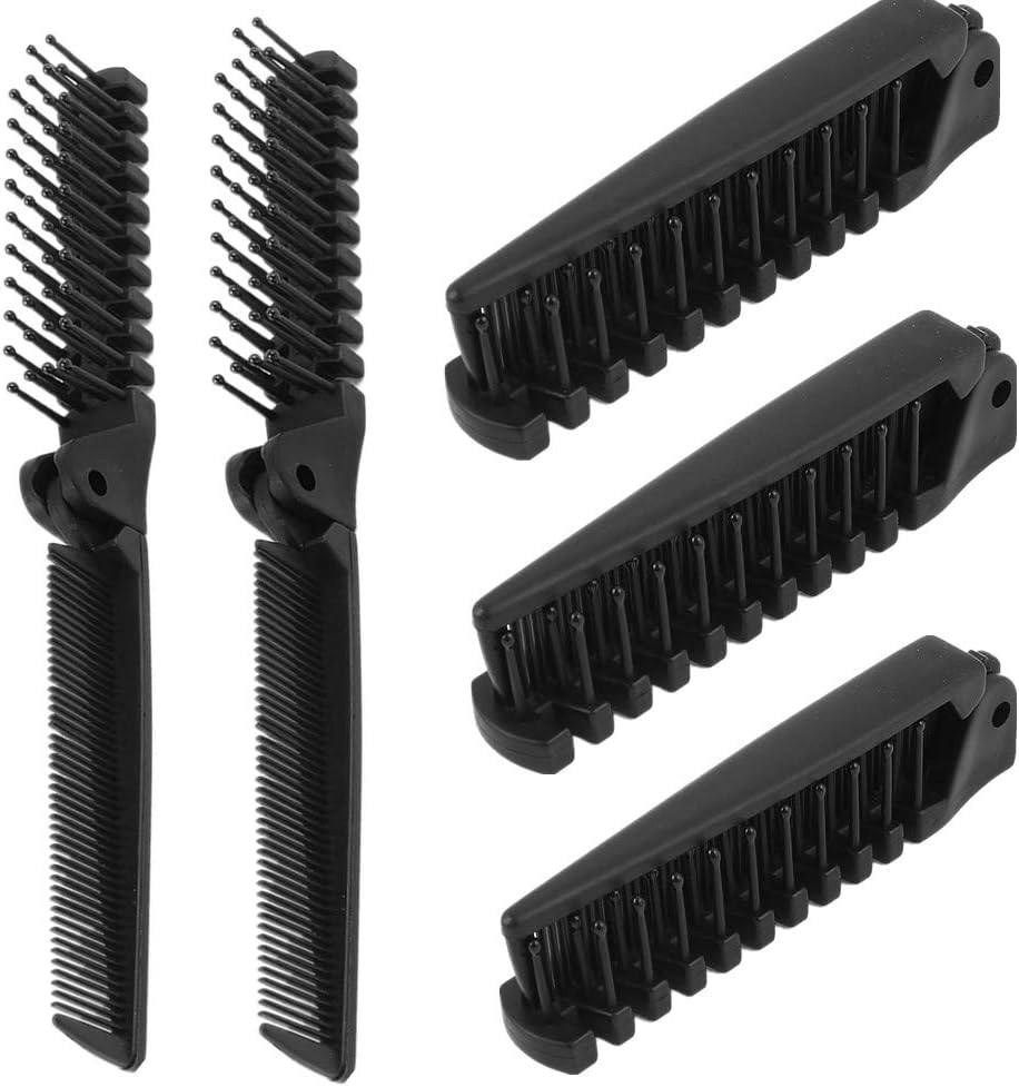 5 Pack Folding Hair Brush, Portable Travel Hair Comb, Plastic Folding Detangling Anti-static Hair Brush