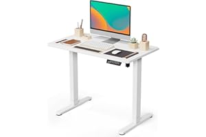 JOY worker Small Electric Standing Desk, 35" x 20" Whole Piece Height Adjustable Desk with Memory Controller, White Sit to Stand Desk Workstation for Home Office