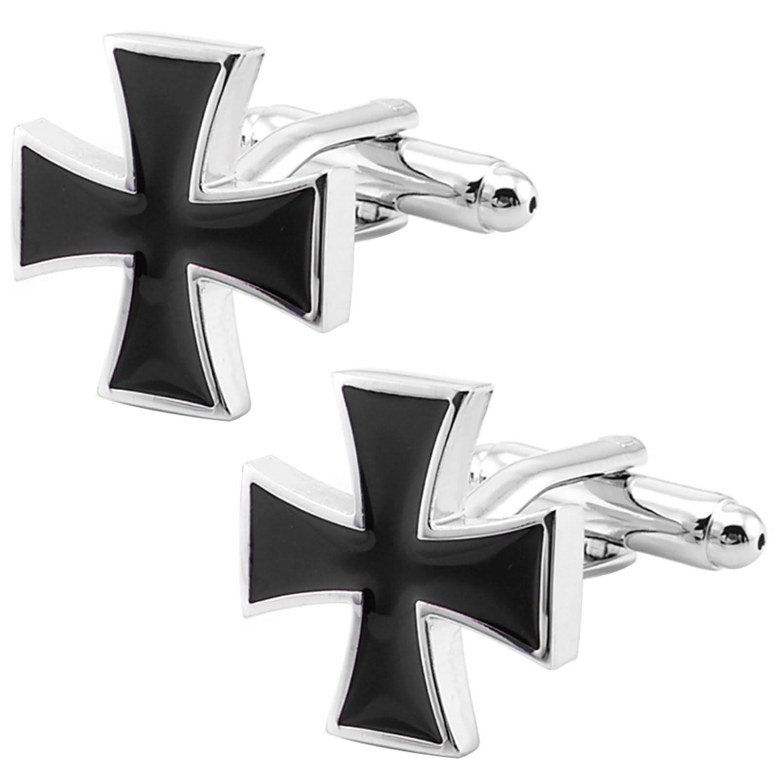 Jonwo Knights Templar Cross Cuff Links for Men and Women Universal Cufflinks Jewelry for French Shirt Tuxedo In Gift Box Business Wedding Party Anniversary Present (Black Cross)