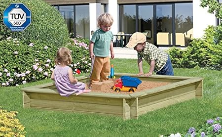Gartenwelt Riegelsberger Sandkasten Werner 150 x 150 x H 25 cm, mit Abdeckung blau Sandkiste Buddelkiste Sandbox Spielkasten