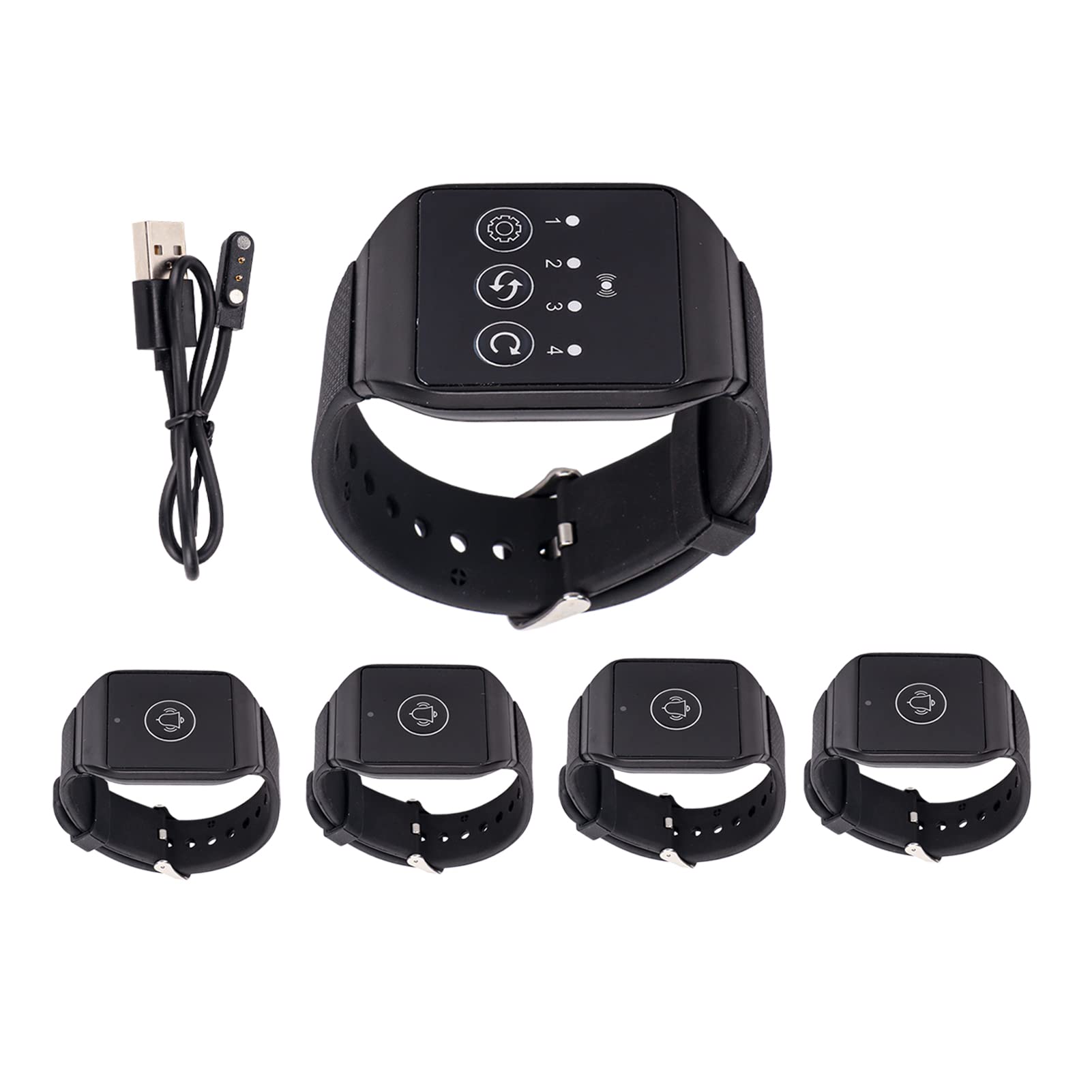 Restaurant Pager System, 433.92MHz Wireless Caregiver Pager Multi Wrist Pager Restaurant Buzzer Pagers IPX7 Waterproof Wireless Calling System, Watch Receiver for Elderly (4 for 1)