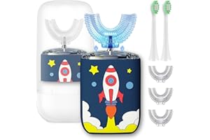 Geacker Kids U Shaped Electric Toothbrush Ultrasonic Automatic Brush with 5 Brush Head Rinse Cup 6 Clean Modes IPX7 Waterproo
