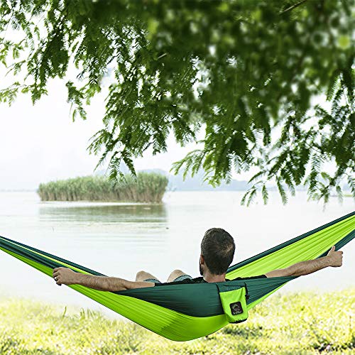 Camping Hängematte Doppel & Einzel tragbare Hängematte mit Baumgurten, leichte Nylon Fallschirm Hängematten Camping… – Bild 7