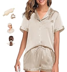 WJing Yi Jia Womens Pajama Sets XS-4XL Silk Satin