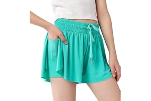 zqajuxg Girls Flowy Shorts with Spandex Liner,2 in 1 Butterfly Shorts Teen Girls with Pockets for Sports，Running，Athletic