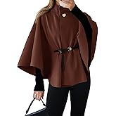Cicy Bell Womens Batwing Sleeve Poncho Pea Coats Oversized Belted Trendy Casual Stand Collar Cloak Cape Coats