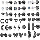 18 Pairs Samll Stud Earrings for Women Men 316L Surgical Stainless Steel Hypoallergenic Flatback Earrings Cubic Zirconia Earring Studs for Gilr,Black Silver Gold 20G Earrings for Cartilage Tragus Helix Lobe Conch Piercing Jewelry
