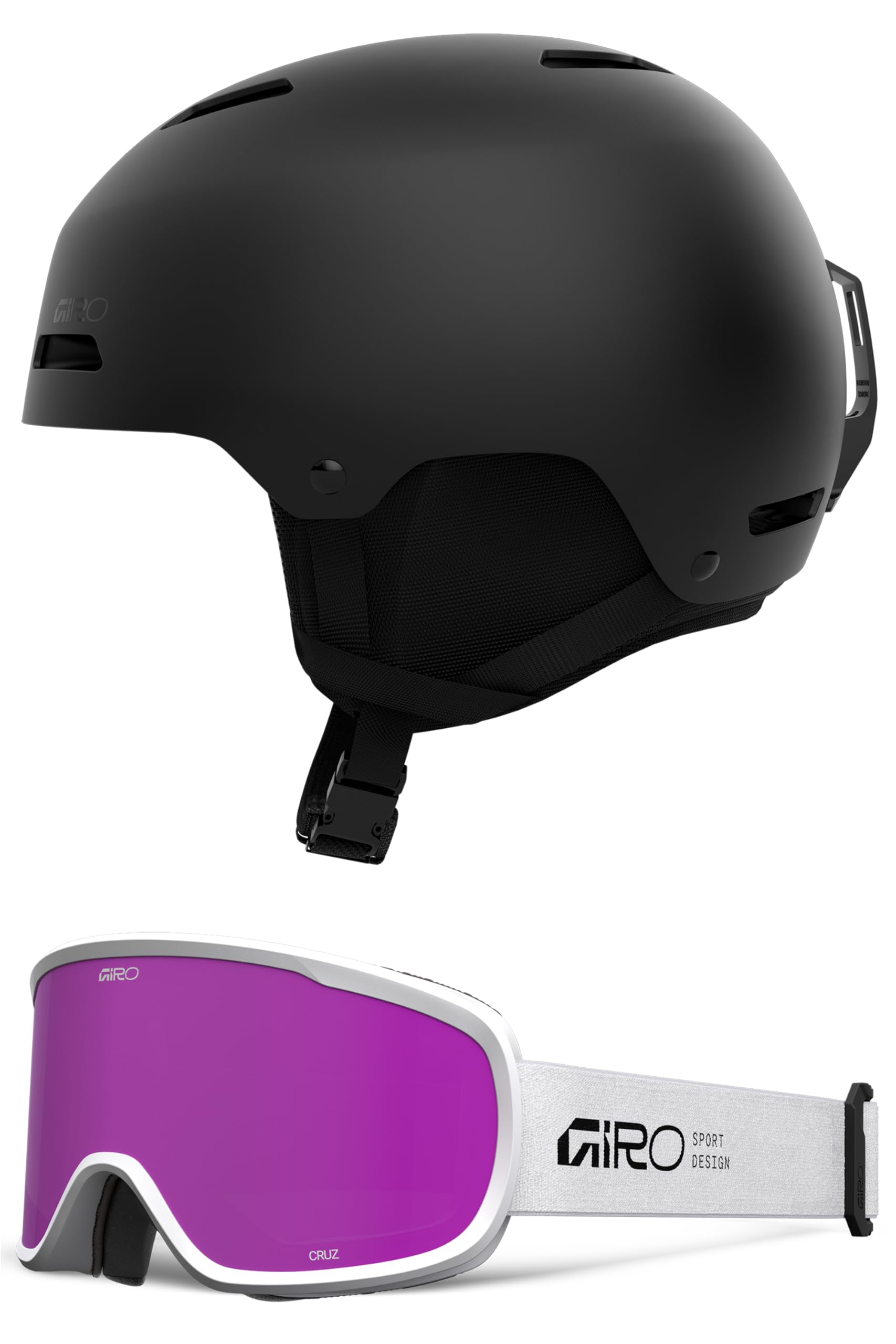 Giro Ledge Snow Helmet/Goggle Combo - (Combo) Matte Black - White Stacked - Size Small Image