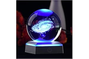 Aircee 3D Model of Galaxy Crystal Ball, with Led Lamp Stand, 3.15'' Planets Glass Ball, 6 Colors Light, Great Gifts, Home Office Decor, Solar System Sphere with Gift Box