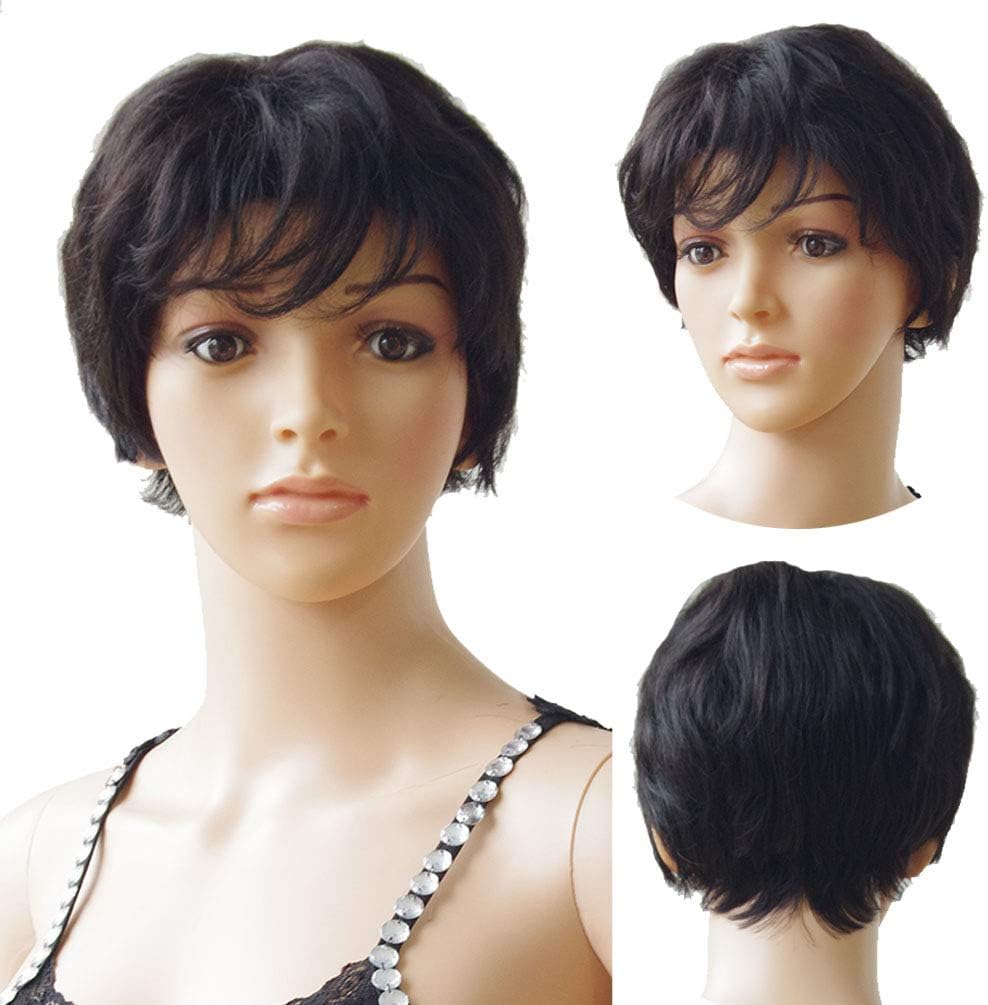 100% Human Hair Short Pixie Cut Wigs Natural Black Glueless Remy Hair Wigs with Bangs for Women Daily Dress - Image 3