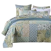 NEWLAKE Bohemian Floral Pattern Bedspread Quilt Set with Real Stitched Embroidery,Queen Size