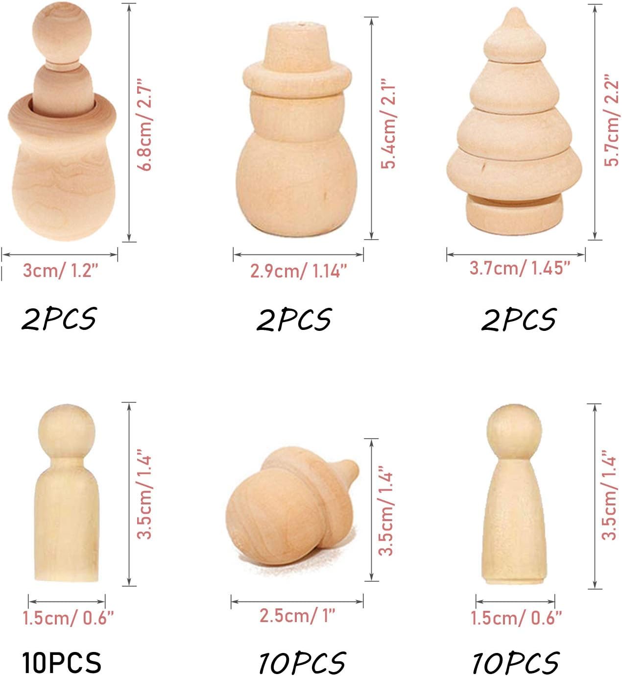 Woohome 71 PCS Wooden Peg Dolls Peg People, Wooden Peg Figures - Image 4