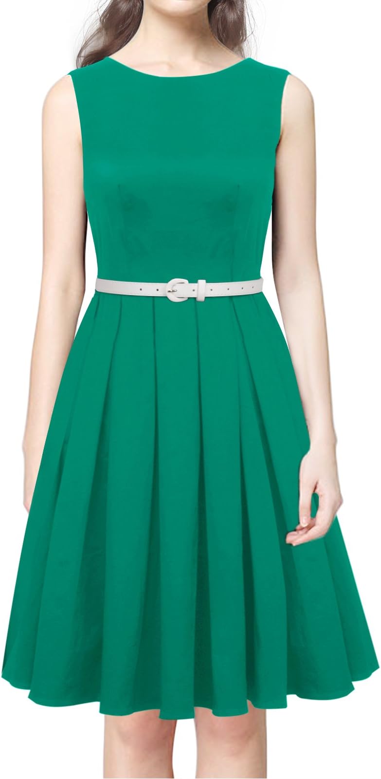 Women's Vintage 1950s Sleeveless Dress with Boat Neck Inspired Rockabilly Swing Dress,34-grass Green,XX-Large