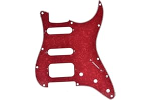 Dopro 11-Hole Strat HSS Guitar Pickguard 3-Screw Humbucking Pickup Mount Fits American Fender Stratocaster Red Pearl