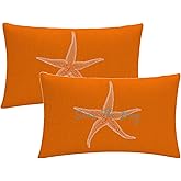7COLORROOM Set of 2 Seas The Day Throw Pillow Cover Beach Starfish On Orange Background Rectangular/Waist Cushion Cover Coastal Sea Theme Home Decorative Pillowcases 12" x 20" (12" x 20", Orange)