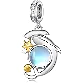 Tajuxa Moonstone Hammerhead Shark Charms for Bracelets 925 Sterling Silver Ocean Charms Shark Decor Jewelry Gifts for Women