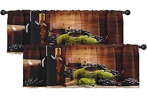 Emvency 2 Pack Valances Window Treatments Red Wine and Grapes Blackout Drapes Adjustable Curtain for Windows Living Room Kitchen Over Sink 18x52 Rod Pocket Valances
