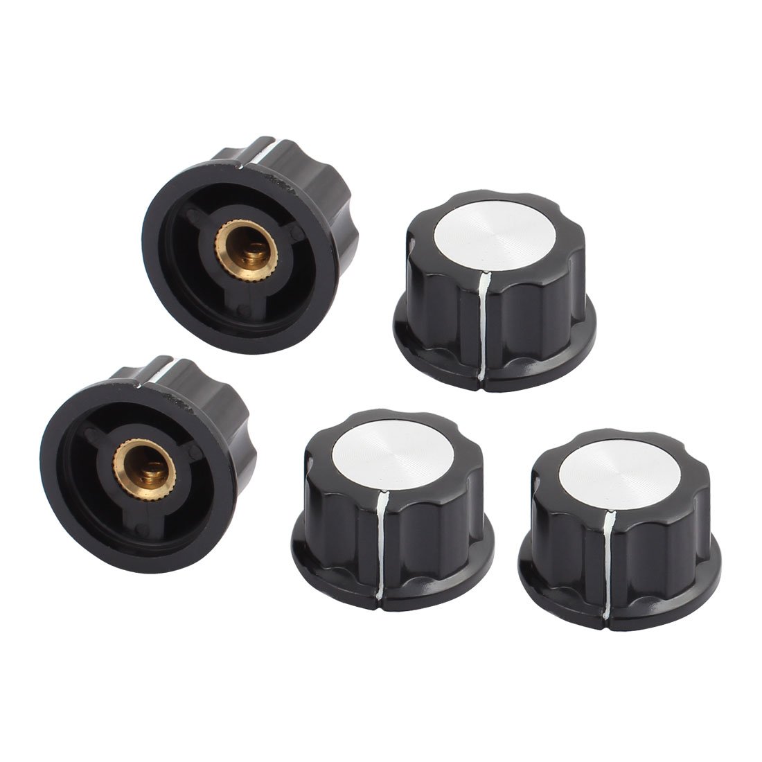 sourcingmap 5Pcs A03 6.3mm Knurled Shaft Plastic Nonslip Potentiometer Control Rotary Knob Cap