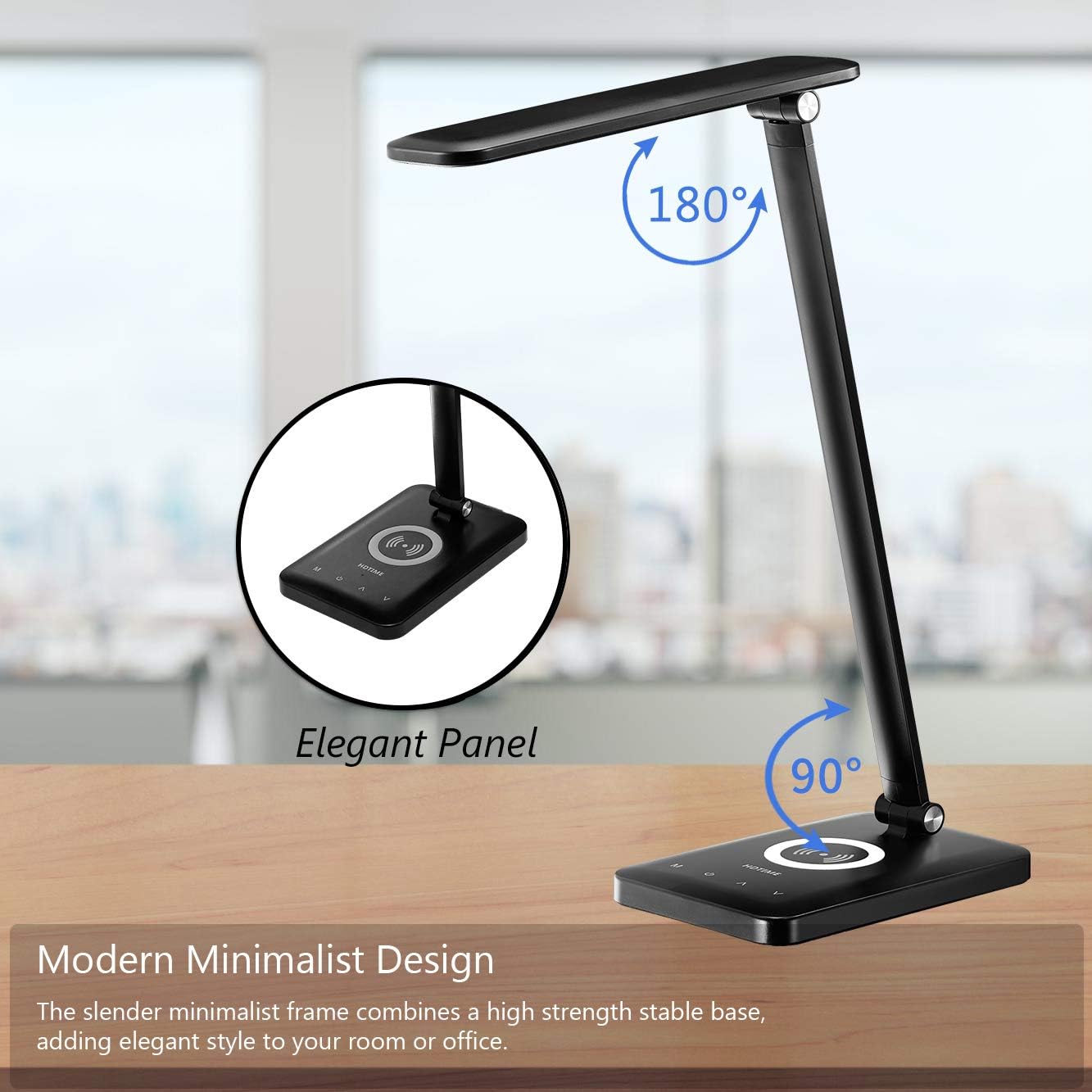 HDTIME Desk Lamp Black with Wireless Charger USB Charging Port 3 Lighting Modes with 5 Brightness Levels Touch Control Eye Care Desk Light for Home Office: Home Improvement