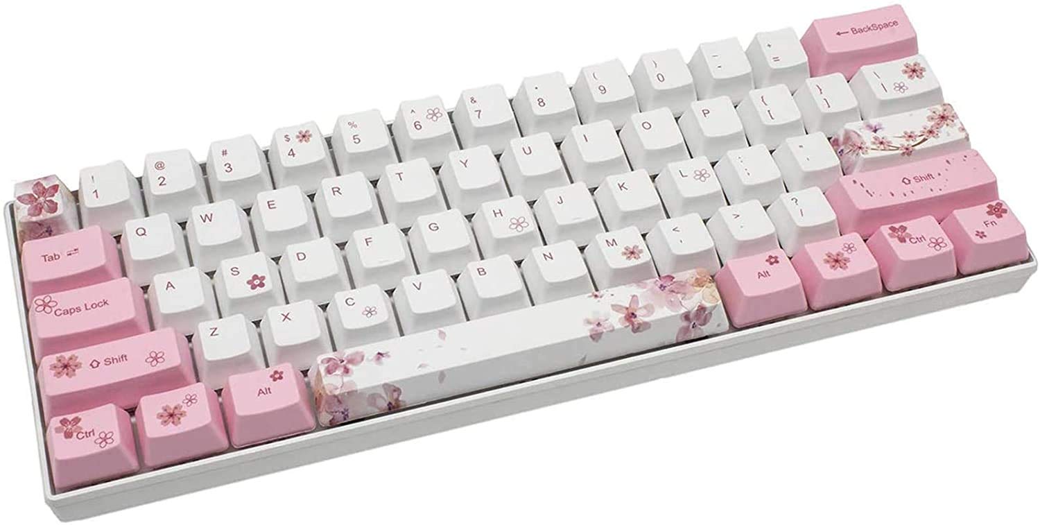 Manbala ZMX Cherry Blossom 61 Mechanical Keyboard,60%Compact Mechanical 61Keys 5.0Bluetooth/Type-C Wired Dual-Mode RGB Backlit Five-Sided Sublimation PBT Keycap Gaming Keyboard (Red Switch, Pink)