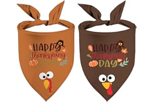 SARYBEI Thanksgiving Dog Bandanas Puppy Scarf - Fall Turkey Dog Outfits - 2 Pcs Adjustable Triangle Double-Layer Reversible Pet Bandanas for Small Medium Large Dogs