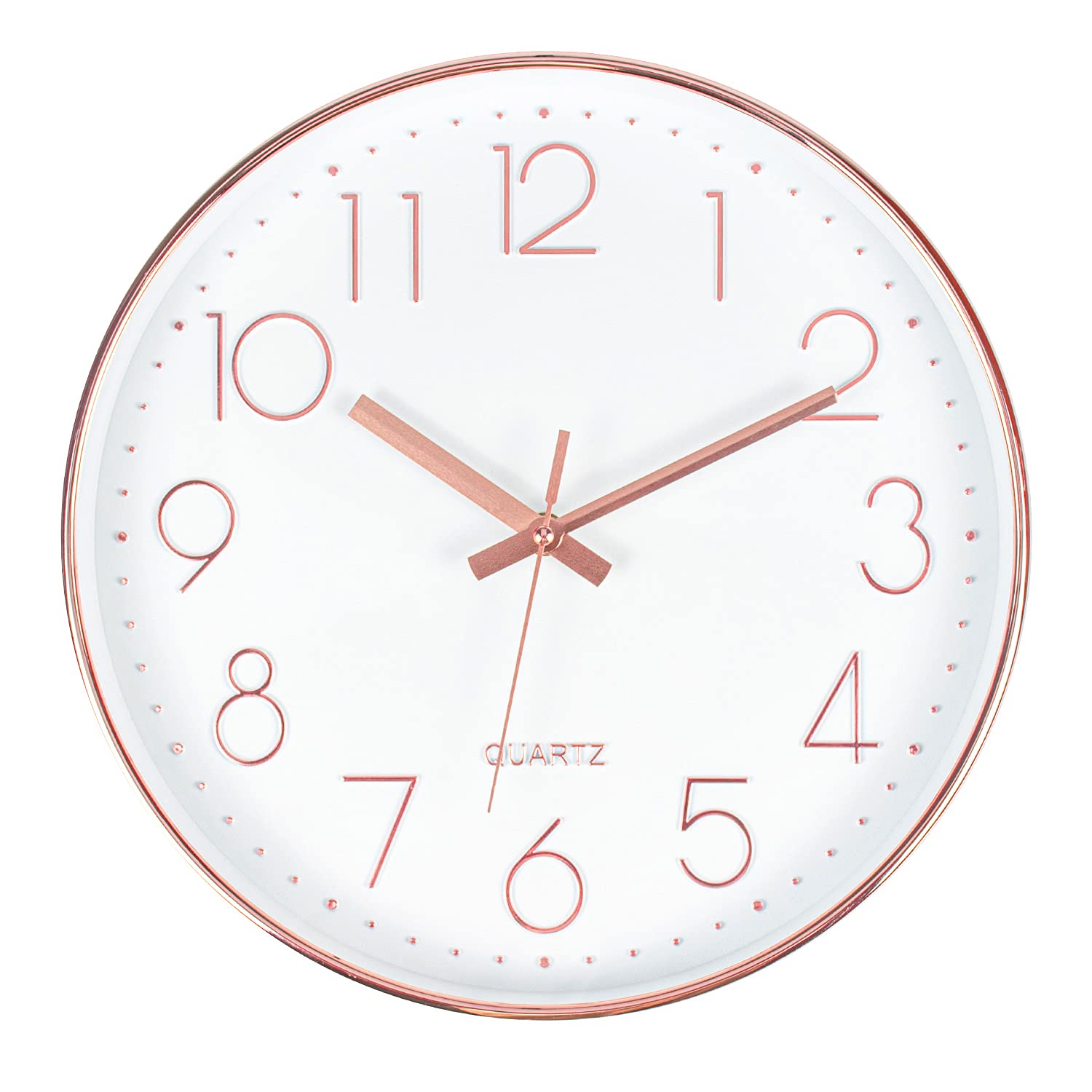 Tebery 30cm Rose Gold Wall Clock - 12 Inch Silent Non-Ticking Quartz Decorative Easy to Read Digital Modern Clock for Living Room Home Office School