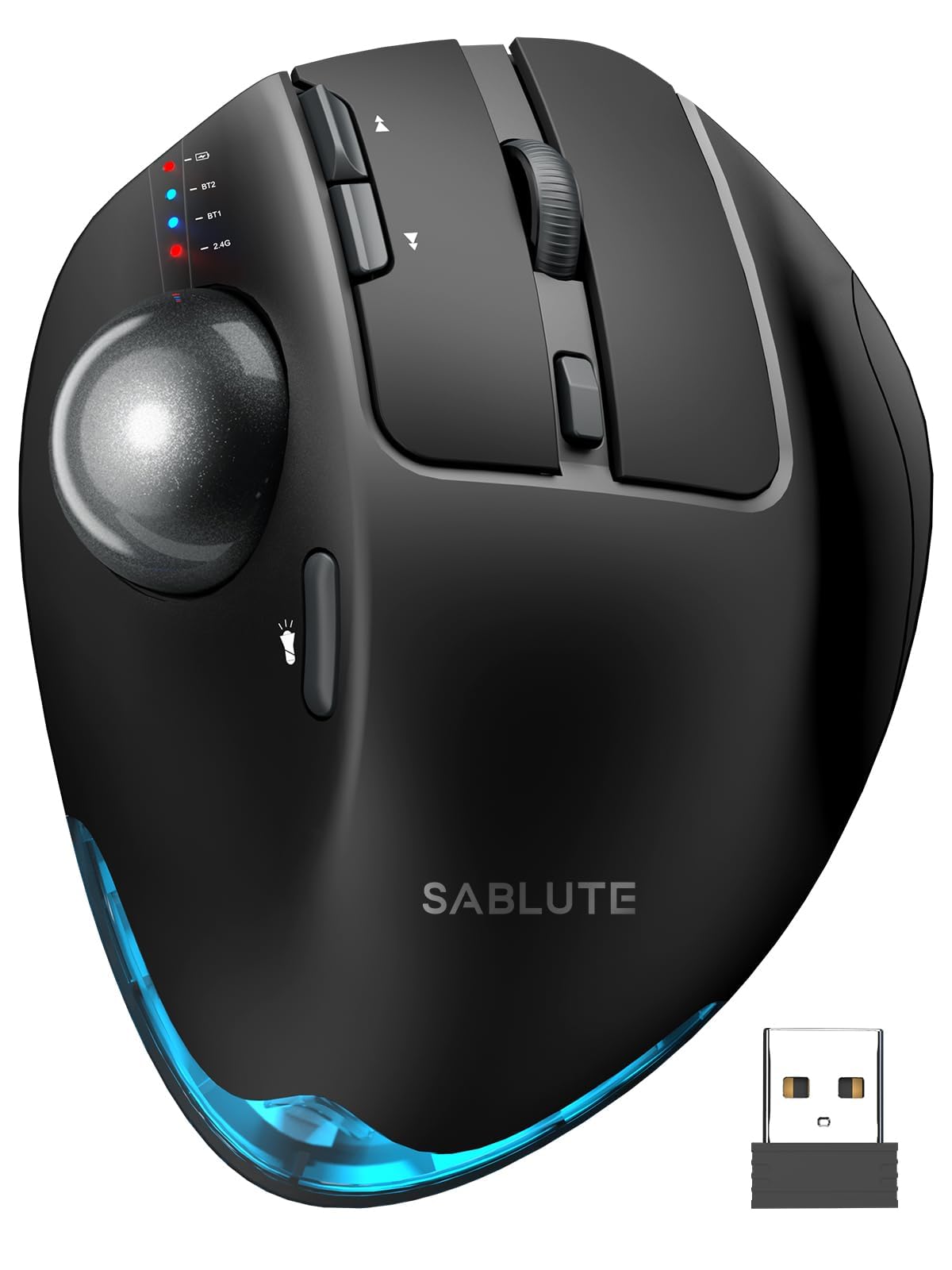 Photo 1 of SABLUTE Wireless Trackball Mouse, Ergonomic Bluetooth Rechargeable Computer Mouse, Backlit Rollerball Thumb Laptop mice with 5 Level DPI, Adjustable Angle, 3 Devices Connection for PC, Mac, Windows