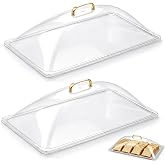 Blulu 2 Pcs 13" x 21" Polycarbonate Clear Dome Display Cover Food Dome Lid | Removable Plastic Dome Lid, for Kitchen Outdoor Food Display, High Transparent with Gold Handle, Home Buffet Use