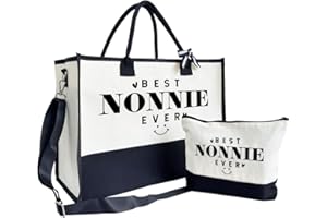 SUSZDOU Nonnie Beach Tote, Canvas Bag with Zipper, Mother's Day Present, Includes Make Up Bag