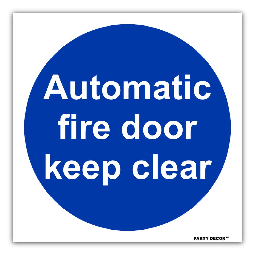 4 x safety sign - Automatic fire door keep clear - self adhesive weather proof vinyl sticker label - 10cm x 10cm (MPN5059)