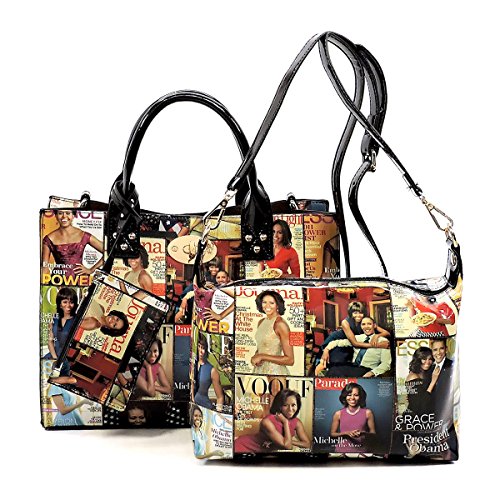 Glossy magazine cover collage crossbody bag purses Michelle Obama mini handbag (MULTI/BLACK)