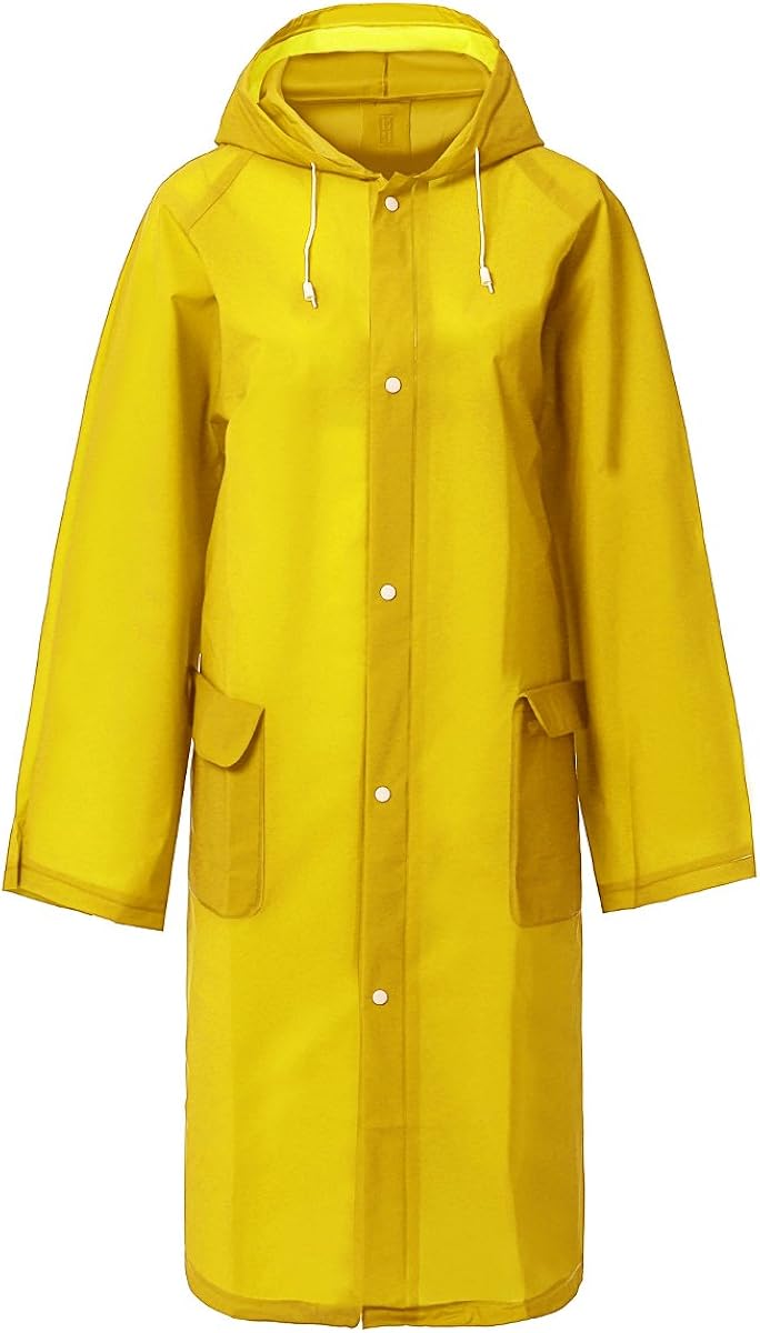 Waterproof Button Rain Poncho Jacket with Pockets Yellow