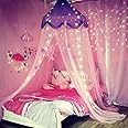 Nattey Bed Canopy with Lights,Bed Canopy for Girls Canopy Bed Curtains Girls Bedroom Decor for Twin to King Size Bed (Purple and Pink)