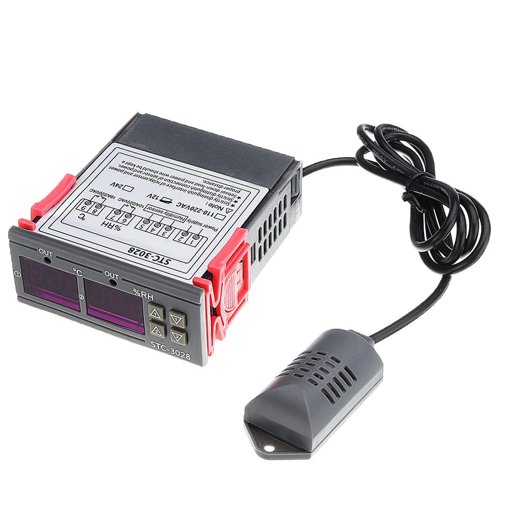 DollaTek Temperature Humidity Controller 220V 2 Relays STC-3028 with Temperature Humidity Sensor Probe Dual Thermostat Humidistat Controller