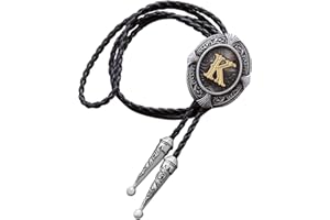 Btilasif Native American Western Cowboy Alphabet Golden Initial Letter A to Z Leather Necktie Bola Tie for Men Women