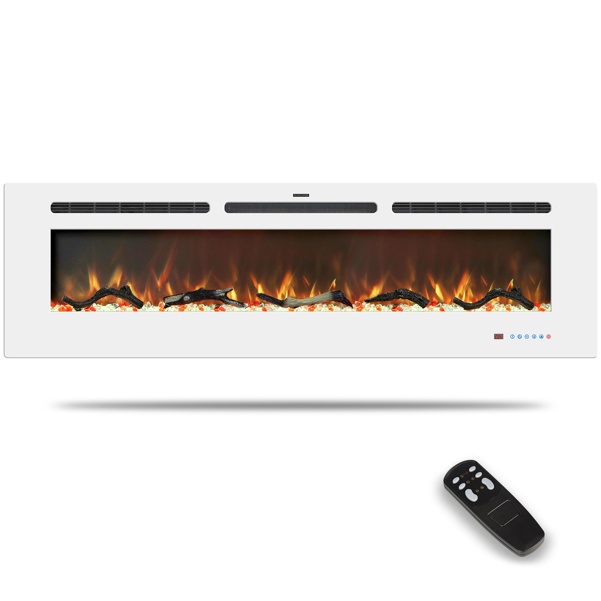 Photo 1 of Kentsky 60 inches Electric Fireplace Inserts, Recessed and Wall Mounted Fireplace Heater, Linear Fireplace w/Thermostat, Touch Screen, Multicolor Flame, Timer, Log & Crystal, 750W/1500W, White