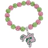 HUSURU Graduation Sorority Gift for Women Greek Sorority Paraphernalia Bracelet Pretty Alpha Charm Bracelet Pink and Green Jewelry Sisterhood Gift