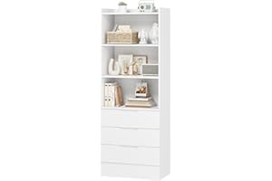 DICTAC 73.23'' Tall Storage Cabinet Bookcase with 3 Drawers and 3-Tier Open Shelves Wooden Bookshelf Kitchen Pantry Storage Organizer for Living Room, Study, Kitchen, Bathroom, White