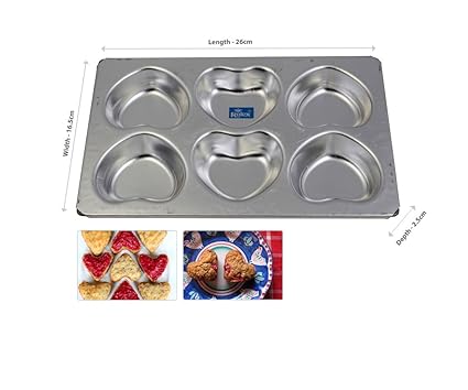 Rolex Aluminium Muffin Bakeware Tray Little Heart 6 Cavity