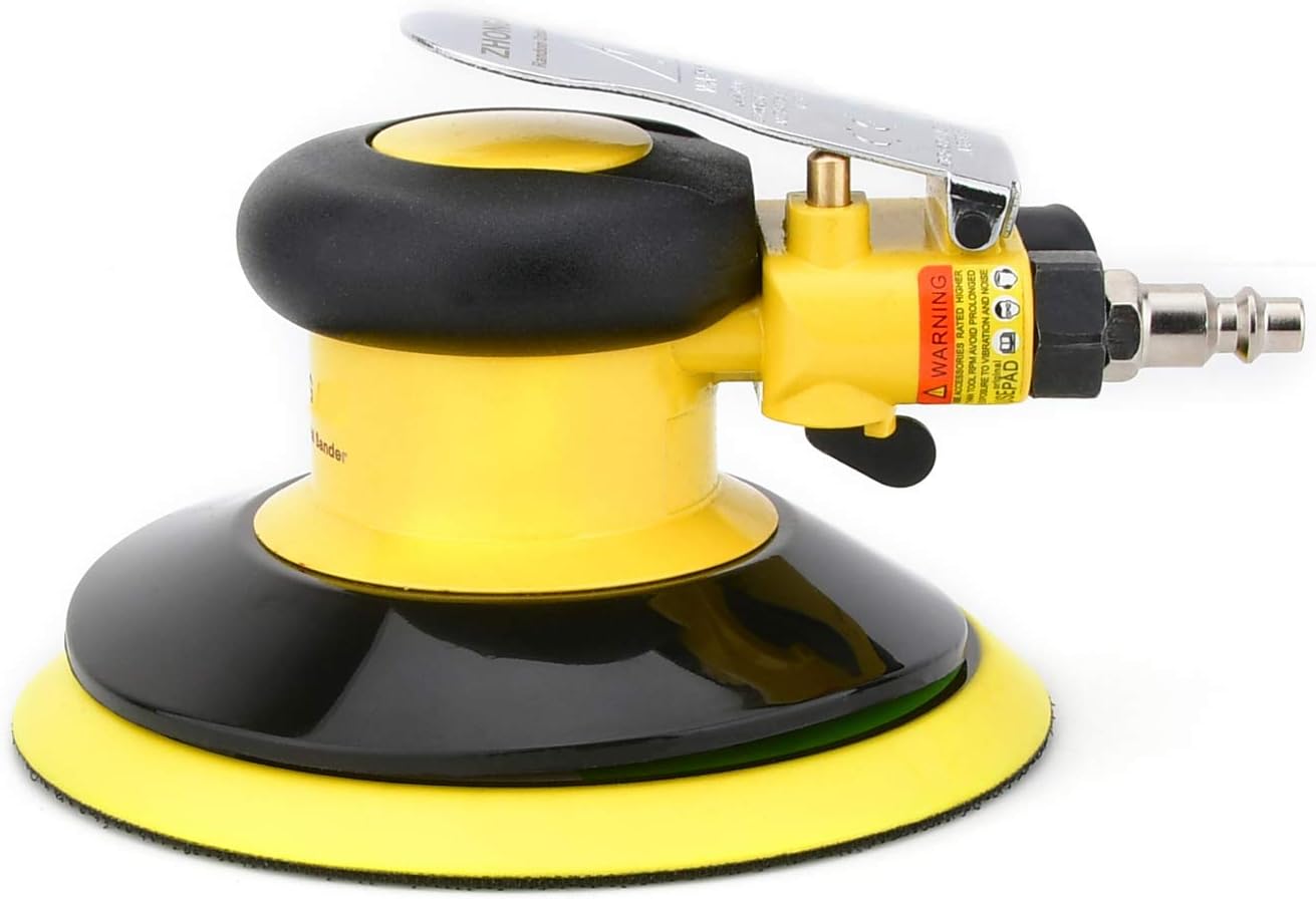 Professional Air Random Orbital Palm Sander, Dual Action Pneumatic Sander, Low Vibration, Heavy Duty &hellip; (6-inch Yellow)