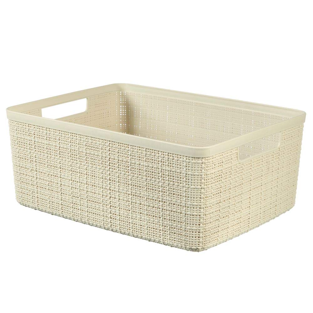 CURVER 245371 Jute Basket 100% Recycled Plastic Rectangular, Off White, M: 12 L
