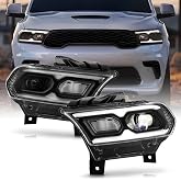 KEEKPO - For 2021-2024 Dodge Durango Black Bezel w/Halogen Turn Signal LED Headlights Headlamps Replacement Left+Right