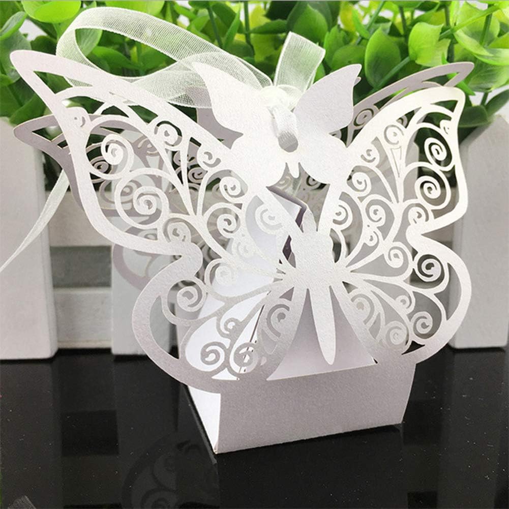 WEISY 50Pcs Wedding Party Favor Boxes, Butterfly Shape Candy Gift Boxes Wedding Event Party Supplies