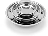CASOMAN 3-Piece Round Magnetic Tray Set 3" 4" 6" Stainless Steel Parts Holder